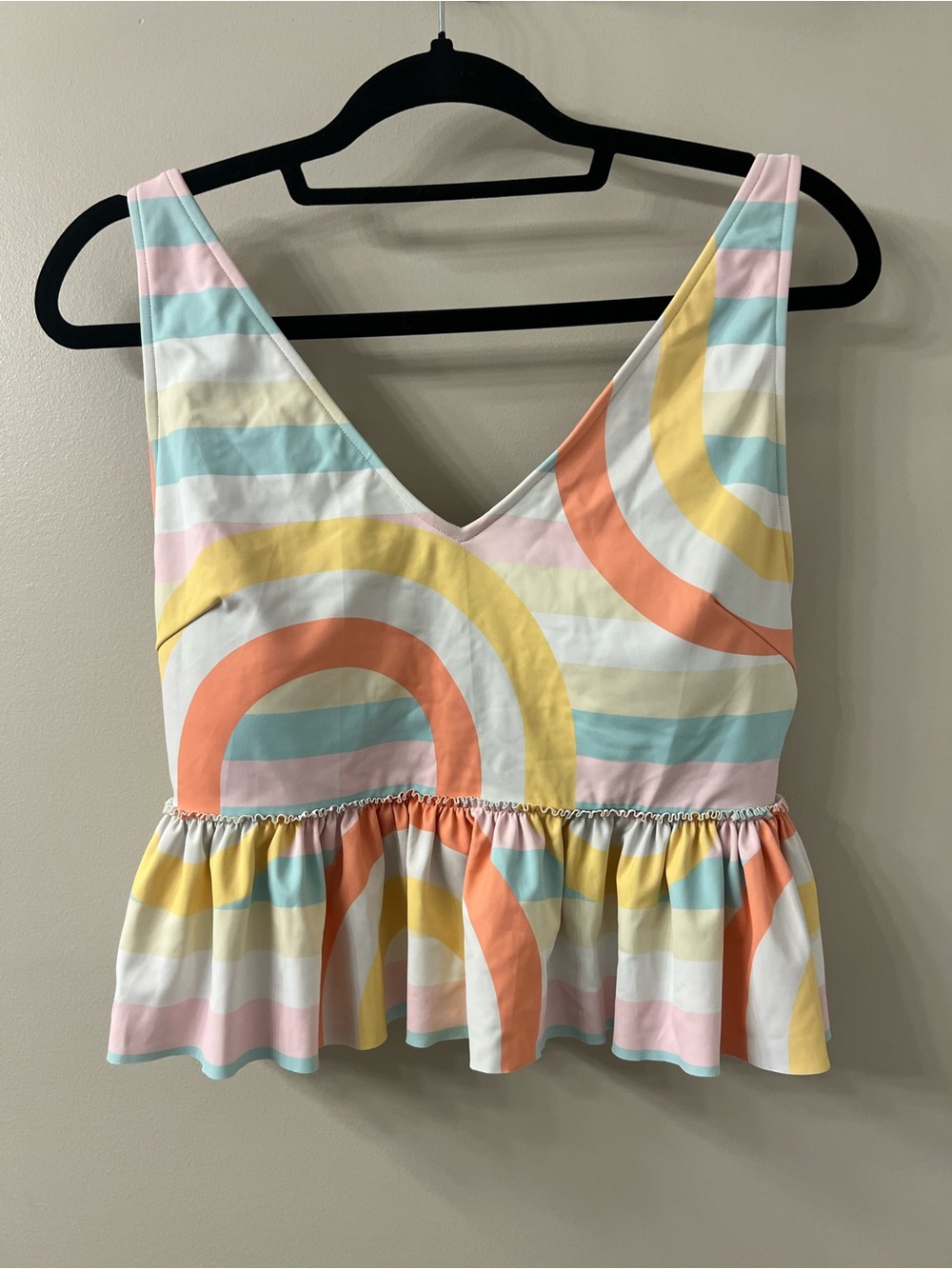 V-Neck Peplum Tank Swimsuit in Pastel Rainbow